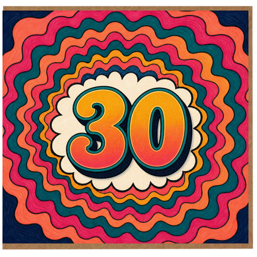 30th Birthday Card, Retro Wavy Number 30 Card