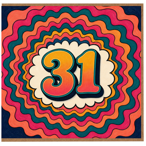 31st Birthday Card, Retro Colourful Number 31 Card