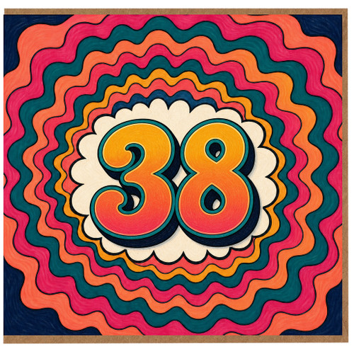 38th Birthday Card, Retro Colourful Number 38 Card