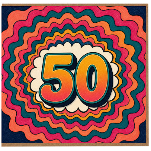50th Birthday Card, Retro Colourful Number 50 Card