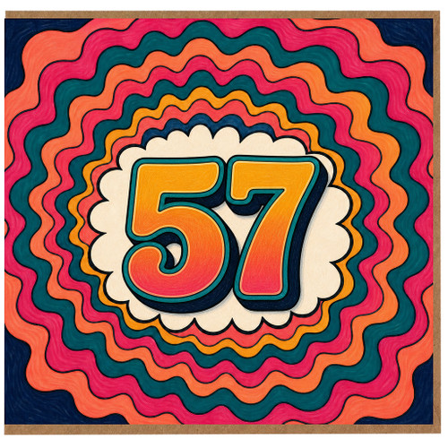 57th Birthday Card, Retro Colourful Number 57 Card