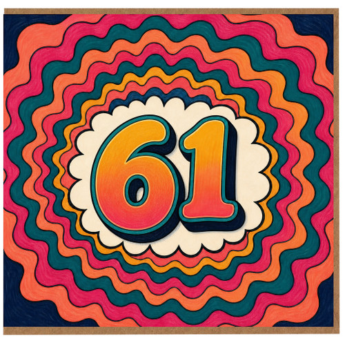 61st Birthday Card, Colourful Retro Number 61 Design