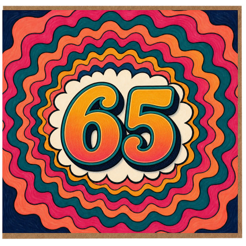 65th Birthday Card, Retro Colourful Number 65 Card
