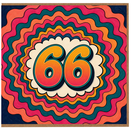 66th Birthday Card, Retro Colourful Wavy Design