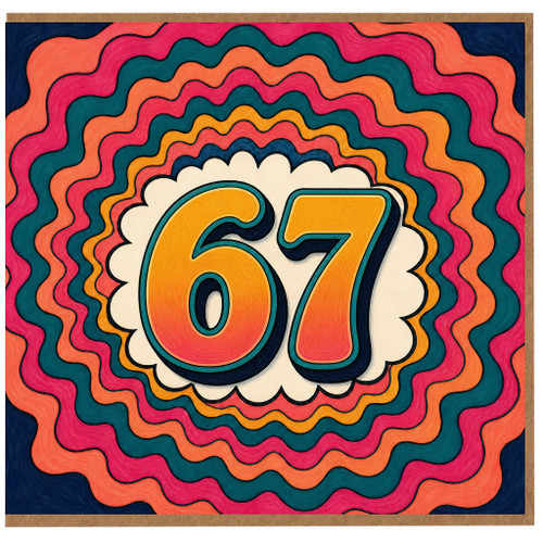 67th Birthday Card, Colourful Retro Style Number 67 Card