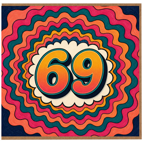 69th Birthday Card, Retro Psychedelic Number 69 Card