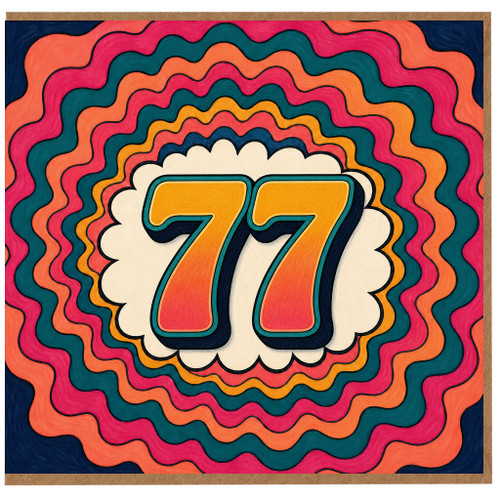 77th Birthday Card, Retro Colourful Number 77 Card