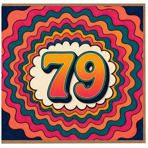 79th Birthday Card, Retro Colourful Wavy Design