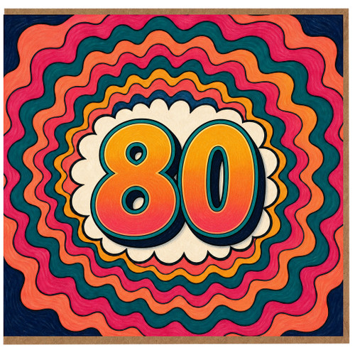 80th Birthday Card, Retro Colourful Design