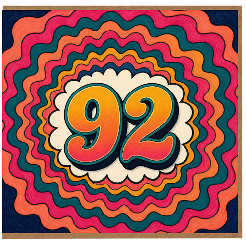 92nd Birthday Card, Colourful Retro 92 Birthday Card