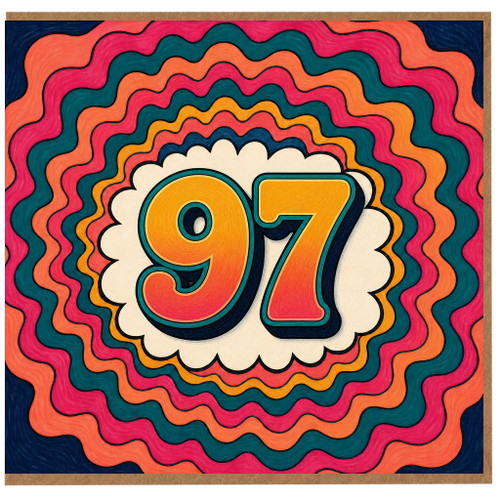 97th Birthday Card, Retro Colourful Wavy Number 97 Card