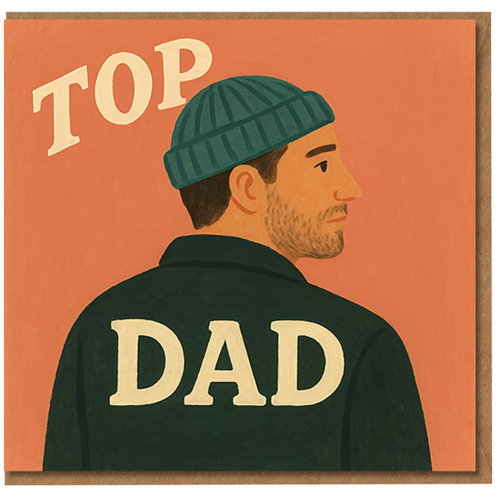 Top Dad Card for Father's Day or Dad's Birthday - Illustrated Dad in Beanie - Heartfelt Greeting Card, Blank Inside