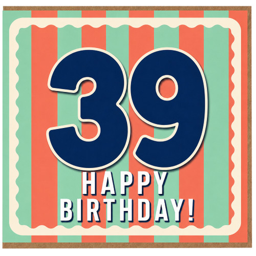 39th Birthday Card, Retro Striped Happy Birthday Card