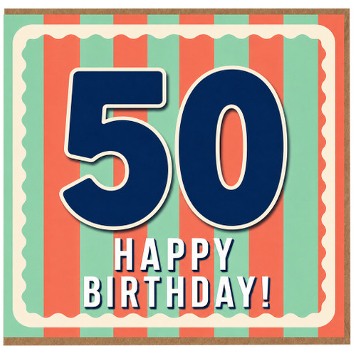50th Birthday Card, Happy Birthday Retro Stripe Design