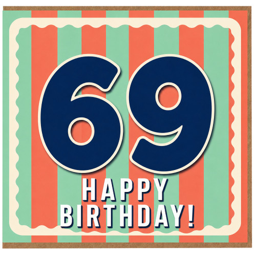 69th Birthday Card, Happy Birthday Retro Striped Design