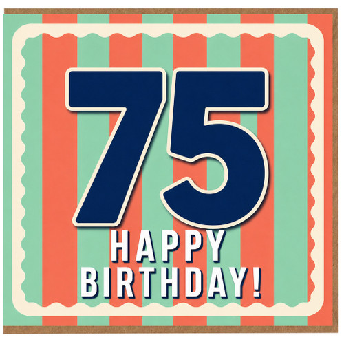 75th Birthday Card, Happy Birthday Retro Striped Design