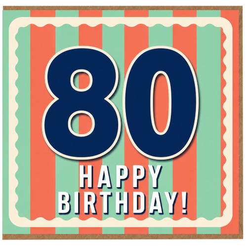 80th Birthday Card, Happy Birthday Retro Stripe Design