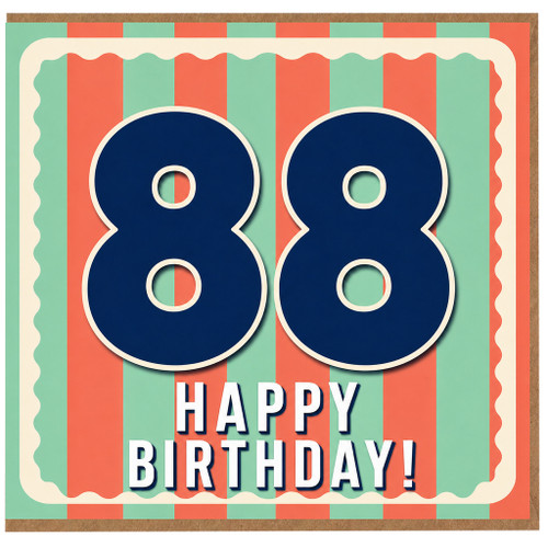 88th Birthday Card, Retro Striped Happy Birthday Card