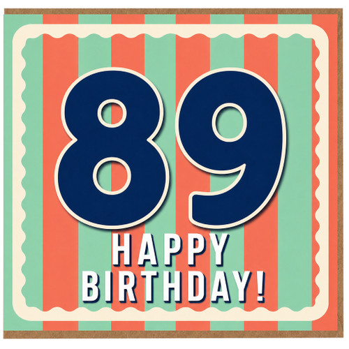 89th Birthday Card, Retro Striped Happy Birthday Card
