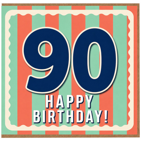 90th Birthday Card, Retro Striped Happy Birthday Card