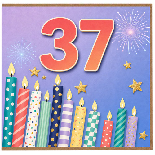 37th Birthday Card, Fun Fireworks and Candles Birthday Card