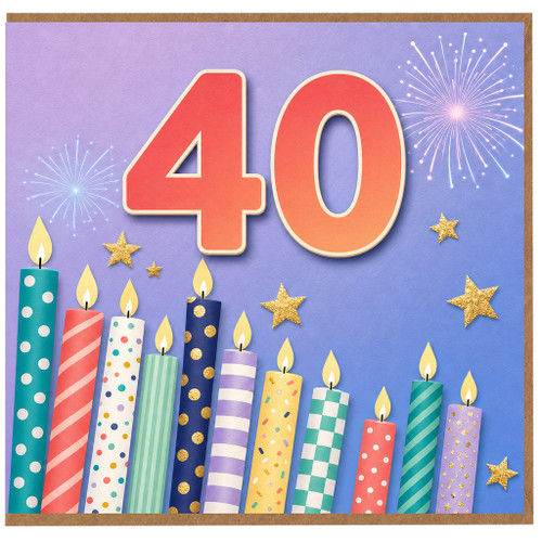 40th Birthday Card, Fireworks and Stars