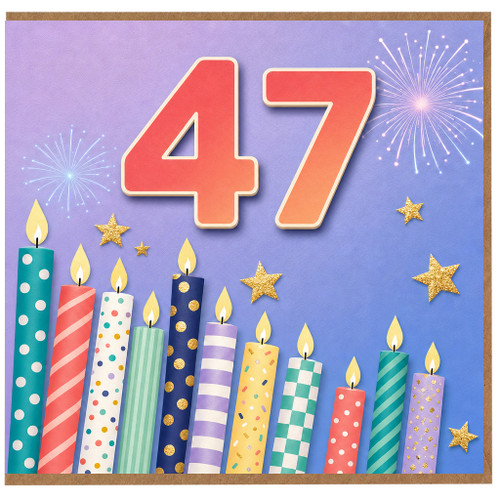 47th Birthday Card, Colourful Fireworks and Candles Design