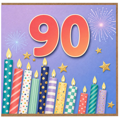 90th Birthday Card, Colourful Fireworks and Candles Celebration Card