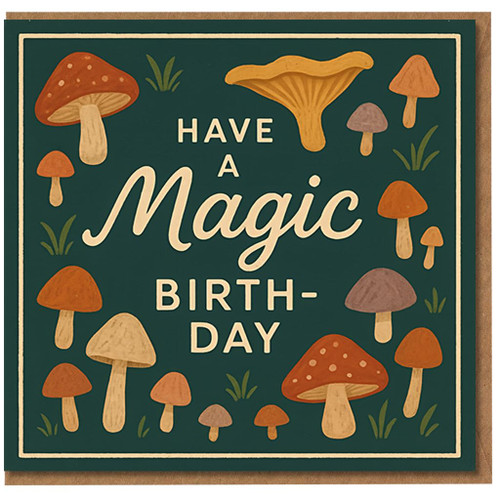 Have a Magic Birthday Mushroom Card - Woodland Toadstool Illustration - Cute Birthday Card for Nature Lovers, Friends and Family - Blank Inside