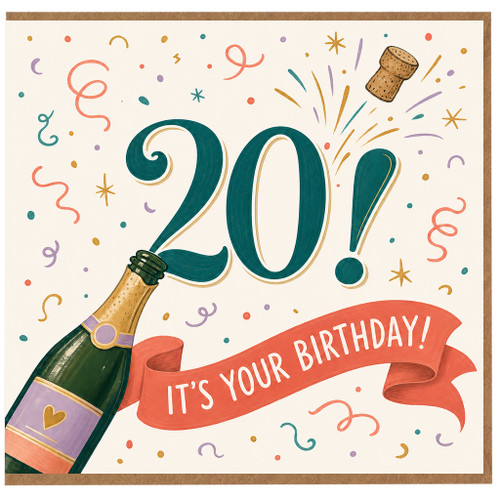 20th Birthday Card, It’s Your Birthday Champagne Celebration Card