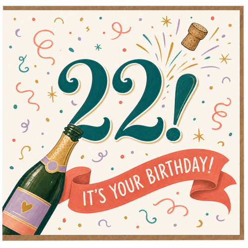 22nd Birthday Card, It’s Your Birthday Champagne Celebration Card