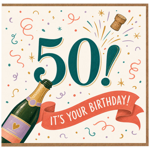 50th Birthday Card, It's Your Birthday Champagne Celebration Card