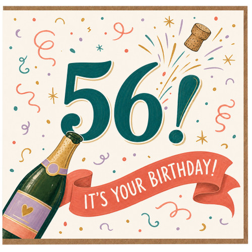 56th Birthday Card, Colourful Champagne Celebration Card