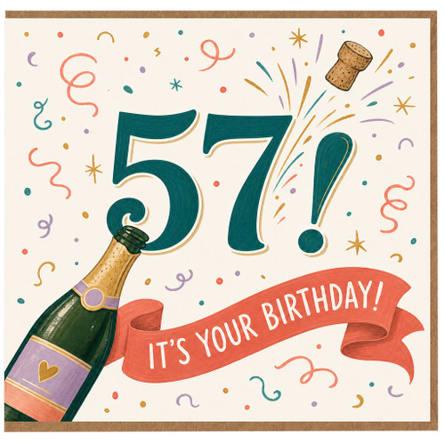 57th Birthday Card, It's Your Birthday Champagne Celebration Card