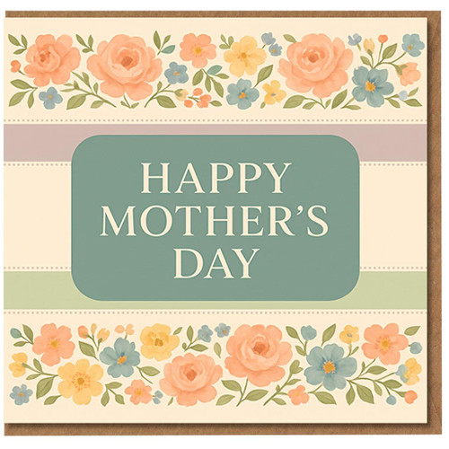 Mother's Day Card for Mum - Elegant Floral Design - Happy Mother's Day Greeting Card with Pastel Flowers - Blank Inside - From Son or Daughter