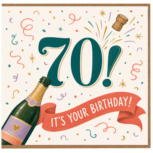 70th Birthday Card, Champagne Celebration Card for Him or Her
