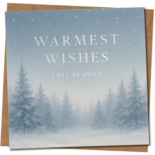 Warmest Wishes This Season Christmas Card - Winter Forest Scene - Square 145mm x 145mm - Season's Greetings Card, Includes Kraft Envelope