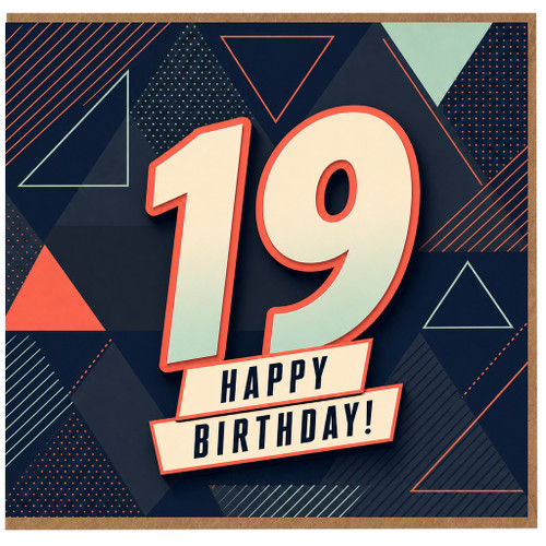 19th Birthday Card, Bold Geometric Happy Birthday Card
