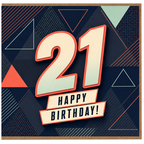 21st Birthday Card, Modern Geometric Happy Birthday Card