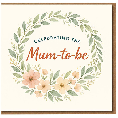 Celebrating the Mum-to-be Floral Wreath Pregnancy Congratulations Card - Baby Shower Greeting for Expectant Mum, Blank Inside