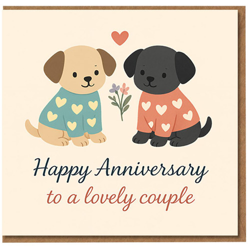 Anniversary Card for Couple - Cute Dogs in Heart Jumpers - Happy Anniversary to a Lovely Couple - Romantic Card for Husband, Wife or Partners