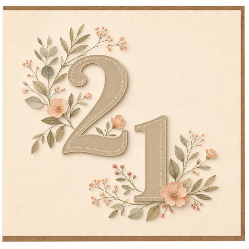 21st Birthday Card, Floral Botanical Design