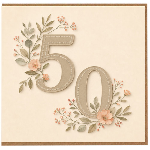 50th Birthday Card, Elegant Floral 50 Birthday Card