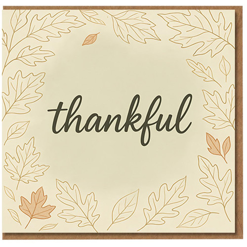 Thankful Autumn Leaves Thank You Greeting Card - Elegant Leaf Border, Neutral Autumn Colours, Gratitude Card