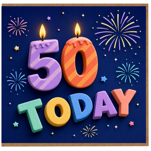 50th Birthday Card, 50 Today Birthday Card with Fireworks Design