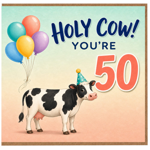 50th Birthday Card, Holy Cow You're 50 Funny Cow Card