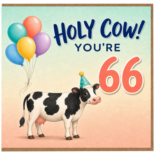 66th Birthday Card, Holy Cow You're 66 Funny Cow Birthday Card