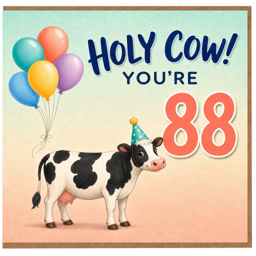 88th Birthday Card, Holy Cow You're 88 Funny Cow Birthday Card