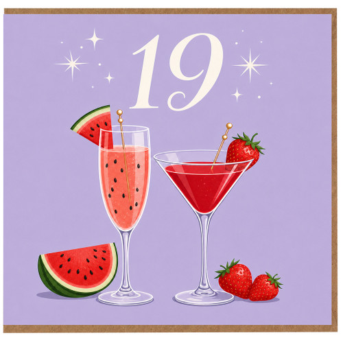 19th Birthday Card, Watermelon and Strawberry Cocktail Design