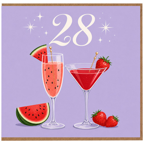 28th Birthday Card, Fruity Cocktail Design